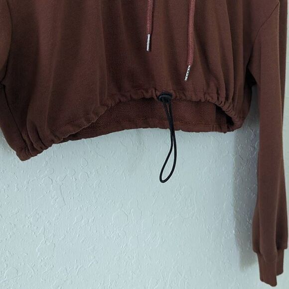 Women's SHEIN Cropped Hoodie Long Sleeve Sweater Drawstring Waist Terracotta S - Picture 4 of 8